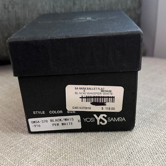 NEW YOSI SAMRA Black Whisper White Calf Fur Leather Samara Ballet Flats Foldable - Picture 2 of 7